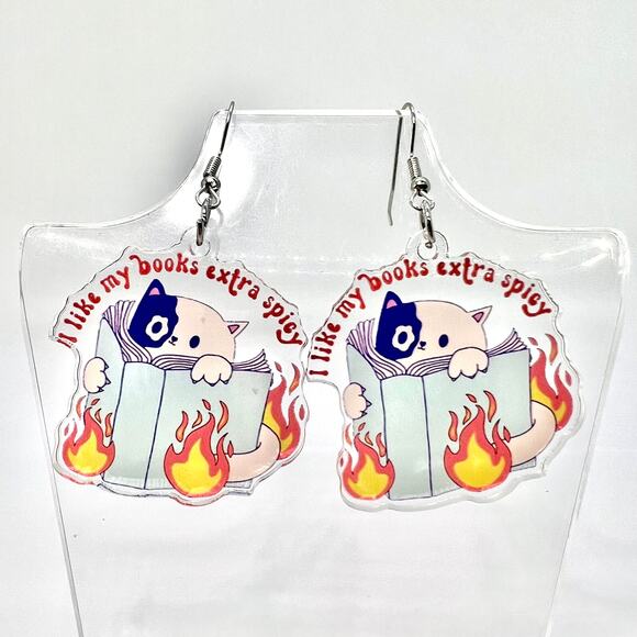 Spicy Book Cat Earrings - Booktok Accessories - Spicy Book Earring - Cat Earring - Picture 1 of 8